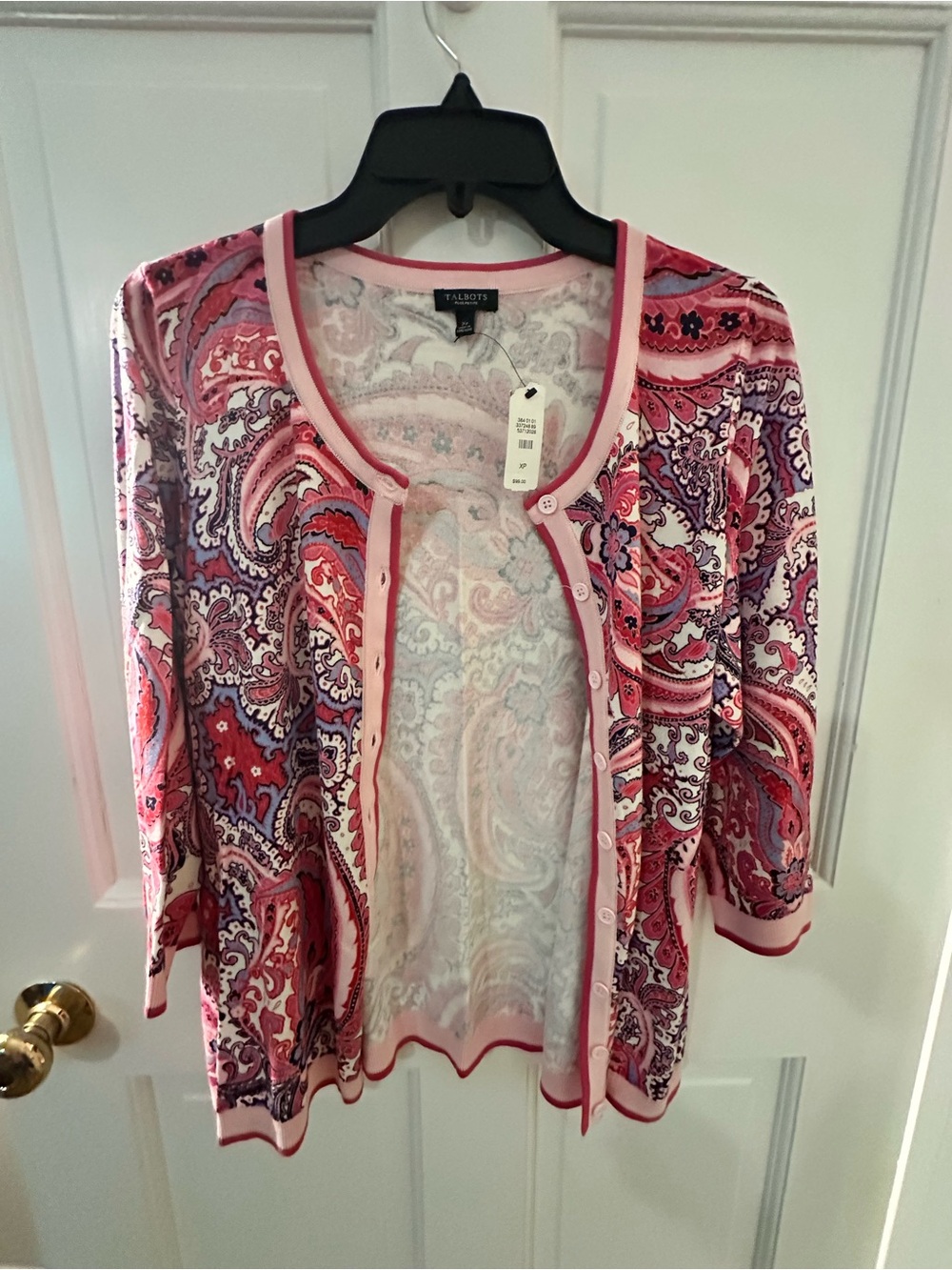 Talbots Pink Paisley Button-Front Cardigan